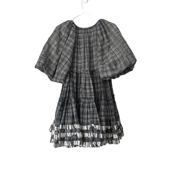 AJE Memento Puff Sleeve Plaid Check Voile Mini Dress in Gray Multi Sz 4 US - Picture 5 of 10